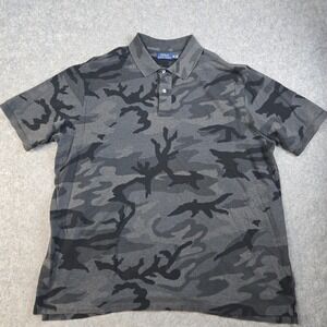 POLO Ralph Lauren Shirt Mens 3XLT Tall Heathered Gray Black Camo Preppy Outdoors